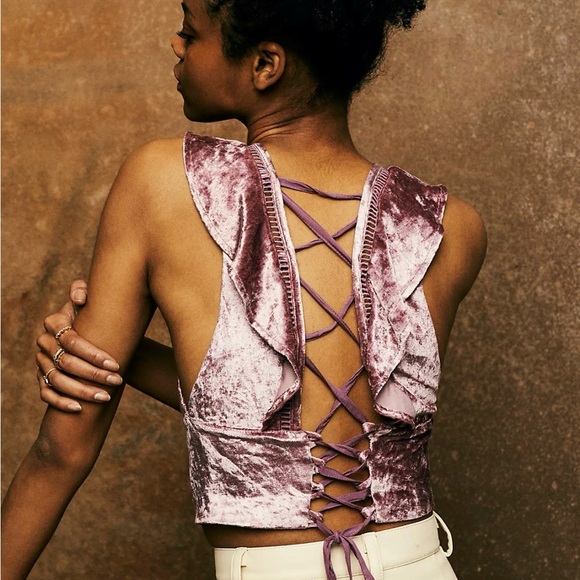 Free People Tops - Free People Lilian Velvet Lace Up Back Ruffle Crop Top Lavender